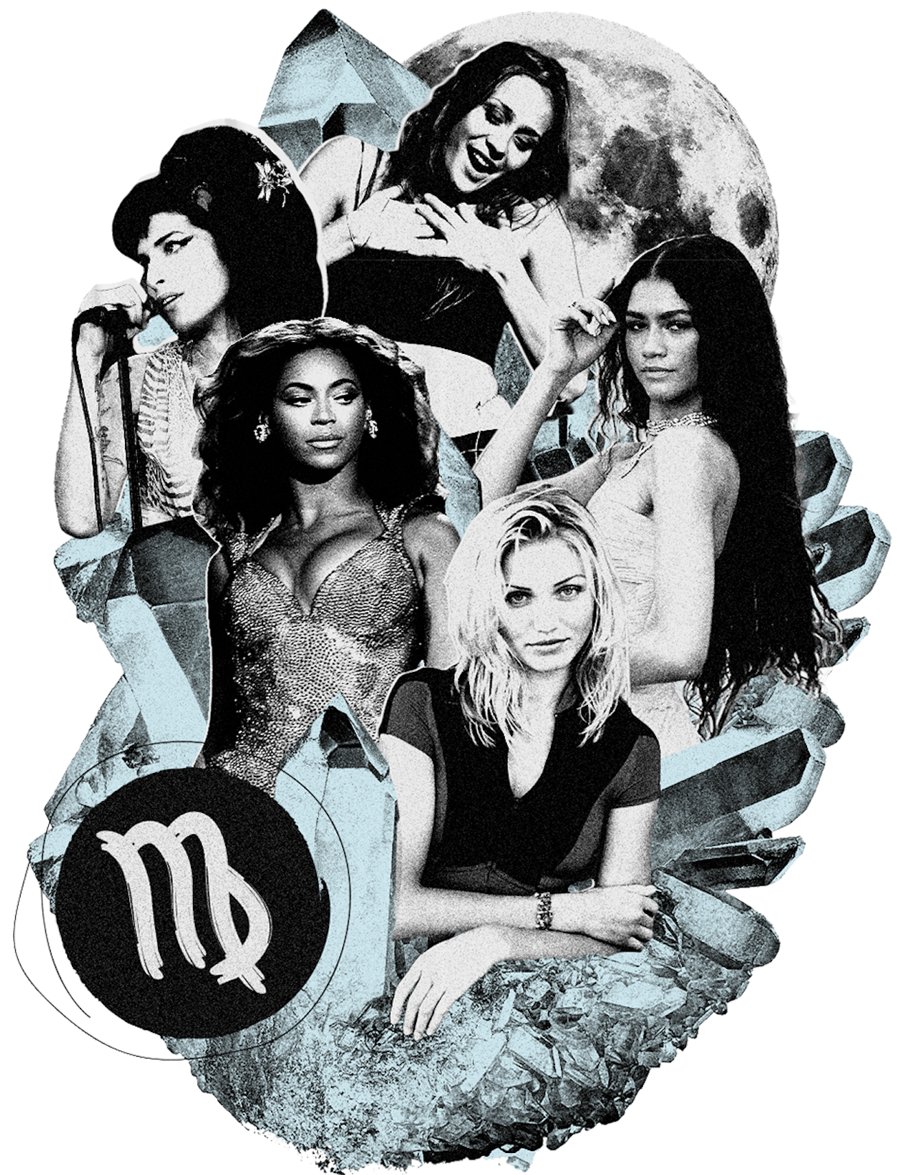 Fiona Apple, Zendaya, Beyoncé, Amy Winehouse and Cameron Diaz representing celebrities whose zodiac ...