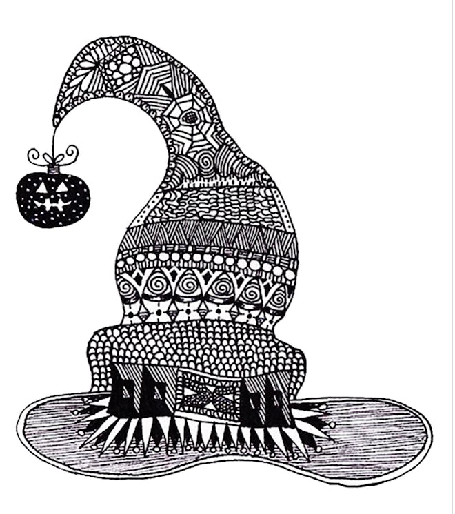 Intricate Witch’s Hat Coloring Page