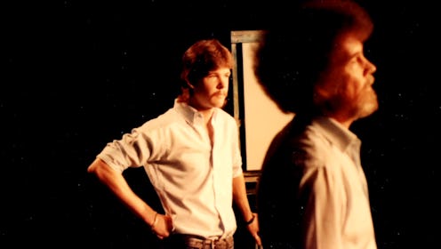 A youngSteve Ross stands in the background behind his father, painter Bob Ross.