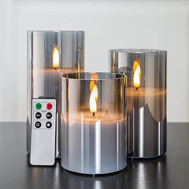 Eywamage Gray Glass Flameless Candles with Remote