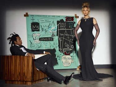 Jay-Z and Beyoncé in a Tiffany campaign with a painting by Jean-Michel Basquiat