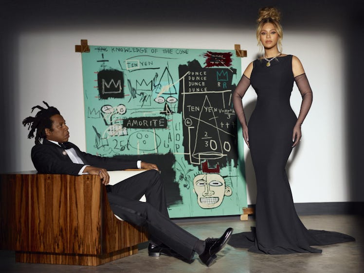 Jay-Z and Beyoncé in a Tiffany campaign with a painting by Jean-Michel Basquiat