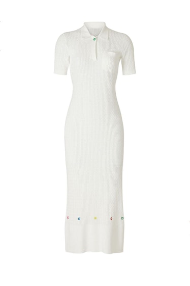 White Cecily knit dress from STAUD, available to shop or rent via Rent The Runway.
