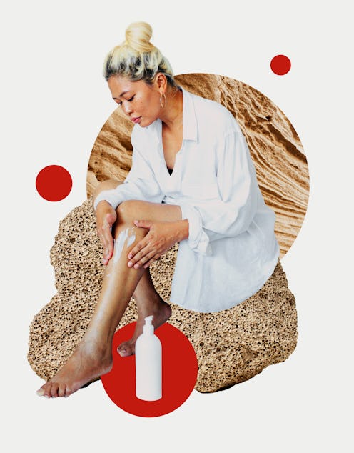A woman putting cream on keratosis pilaris spots on legs