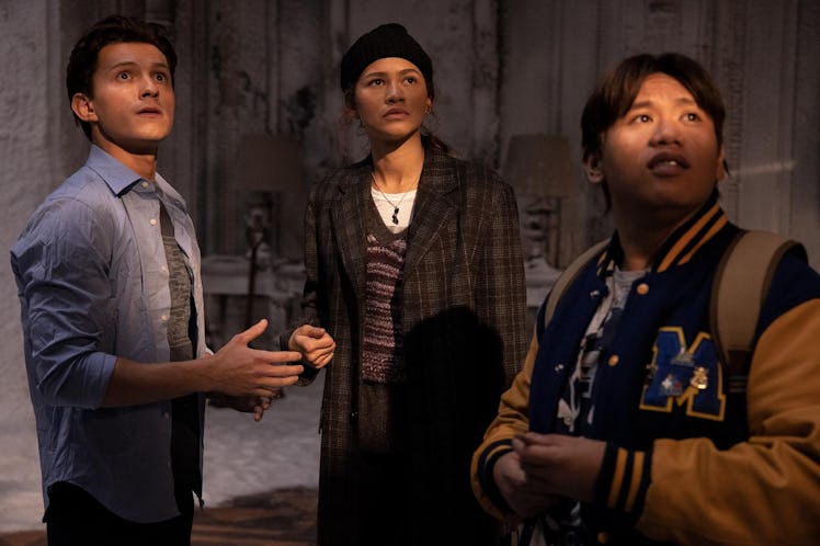 Tom Holland as Peter Parker, Zendaya as MJ, and Jacob Batalon  as Ned in "Spider-Man: No Way Home'