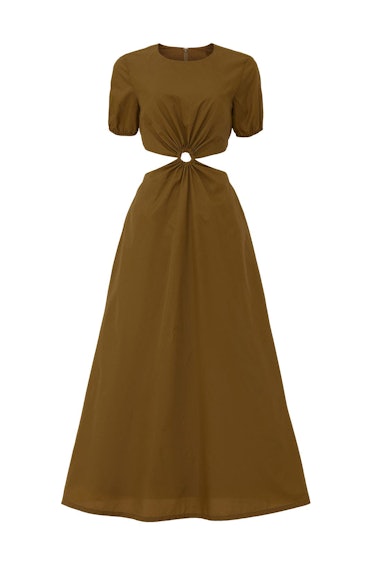 Calpso brown maxi dress from STAUD, available to shop or rent via Rent The Runway.