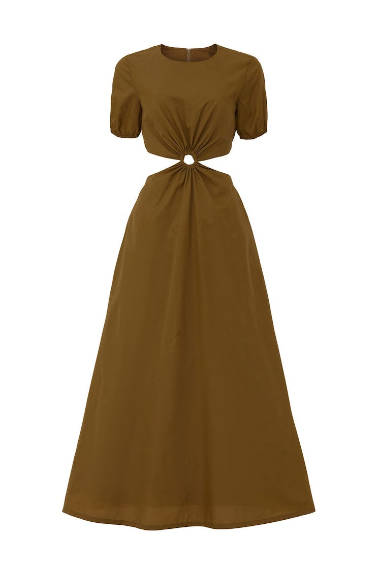 Calpso brown maxi dress from STAUD, available to shop or rent via Rent The Runway.