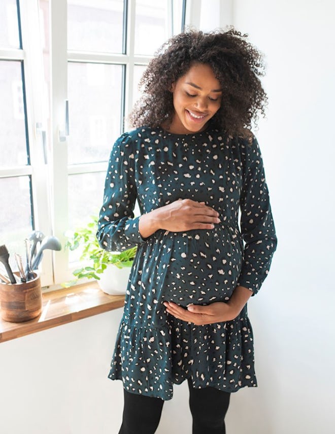 Green Animal Print Maternity & Nursing Dress