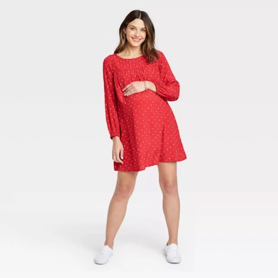 The Nines by HATCH™ Floral Print Balloon Long Sleeve Crepe Maternity Dress