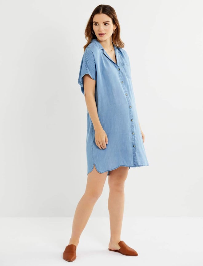 Chambray Button Front Maternity Dress