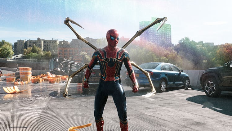 Iron Spider suit on highway in Spider-Man: No Way Home