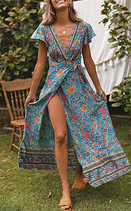 ZESICA Bohemian Wrap Maxi Dress