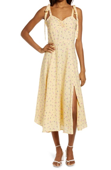 Floral Ditsy Tie Shoulder Midi Dress from BARDOT, available to shop on Nordstrom.