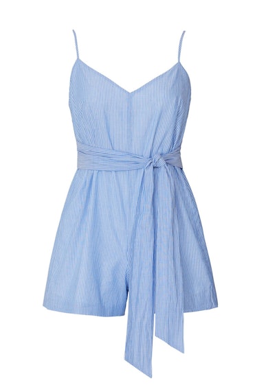 Xuan blue stripe romper from Club Monaco, available to shop or rent via Rent The Runway.