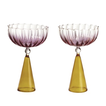 2 Calypso Pink and Amber Champagne Glasses