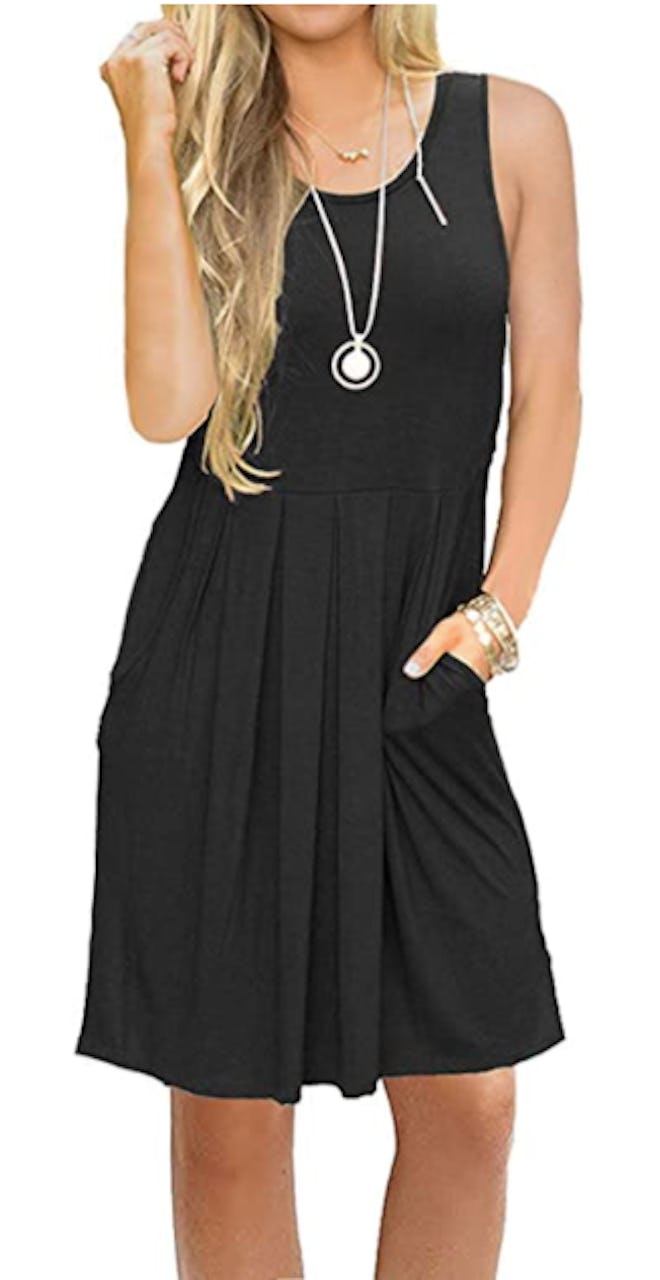 AUSELILY Sleeveless Pleated Swing Dress with Pockets