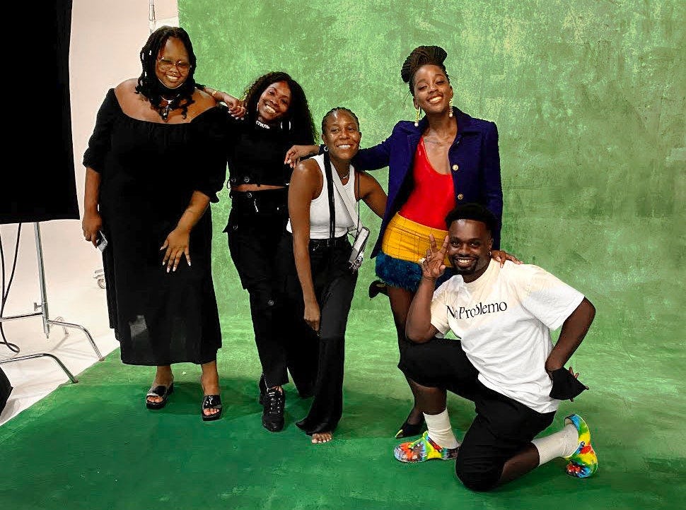 Makeup artist Raisa Flowers, hairstylist Lacy Redway, stylist Jessica Willis, actor Thuso Mbedu, and...