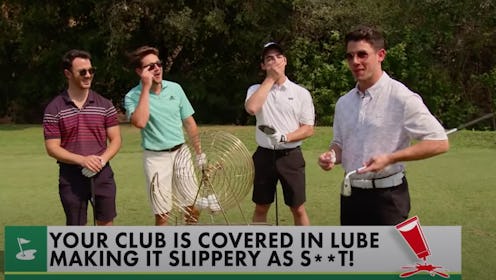 The Jonas Brothers and Niall Horan golfing on Jimmy Kimmel Live.
