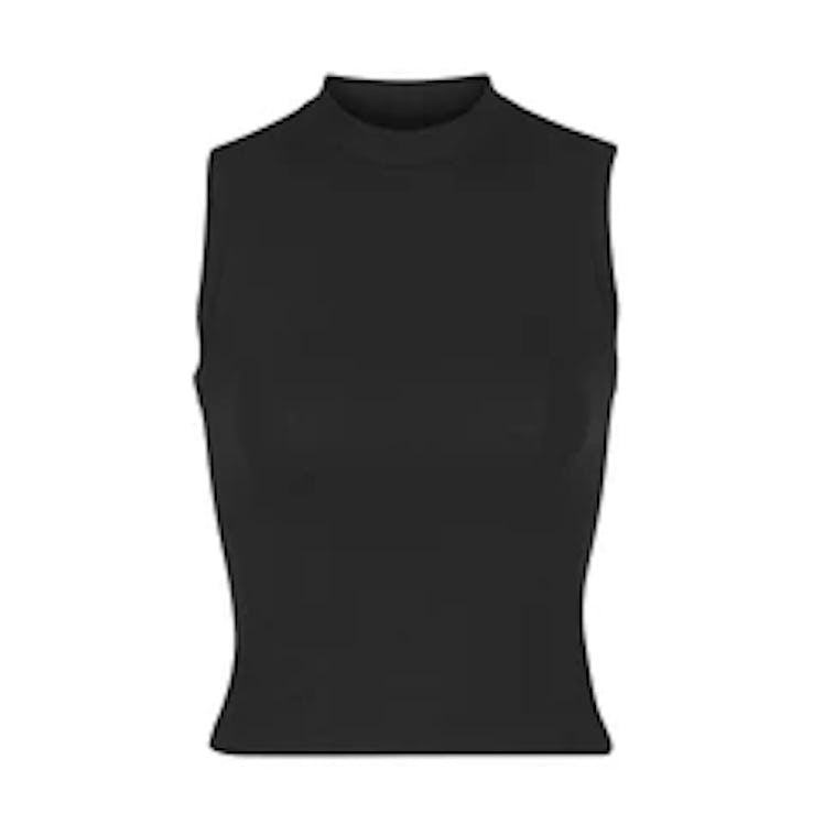 SKIM's cotton jersey mock neck tank in black. 