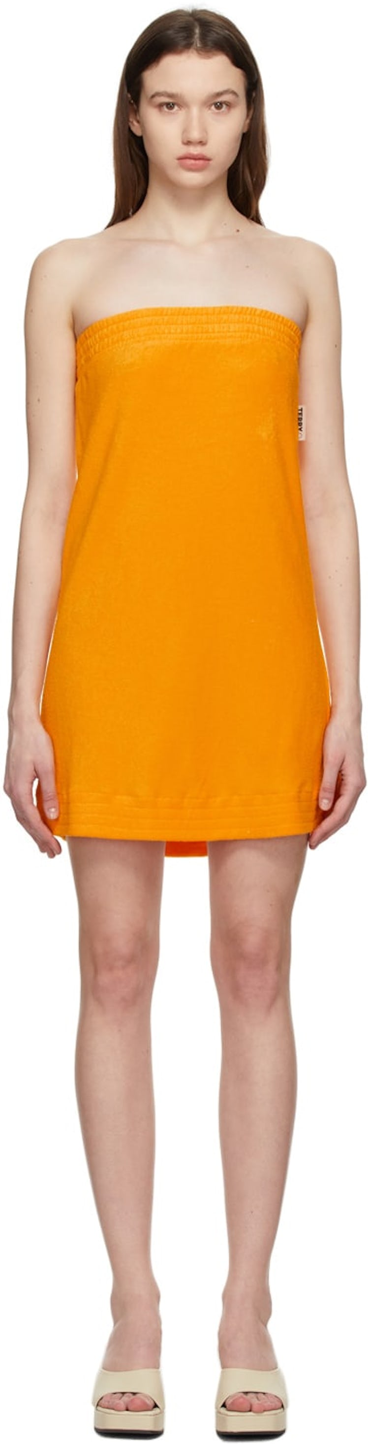 Orange Terrycloth Poi Dress from SIMON MILLER, available to shop on SSENSE.