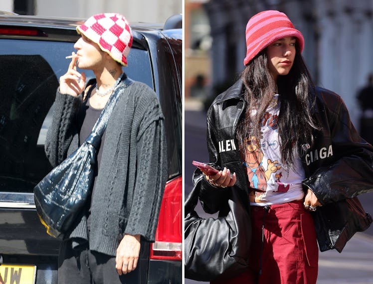 Anwar Hadid and Dua Lipa wearing pink hats