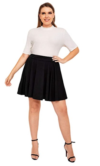 Romwe Plus Size Flared Mini Skater Skirt