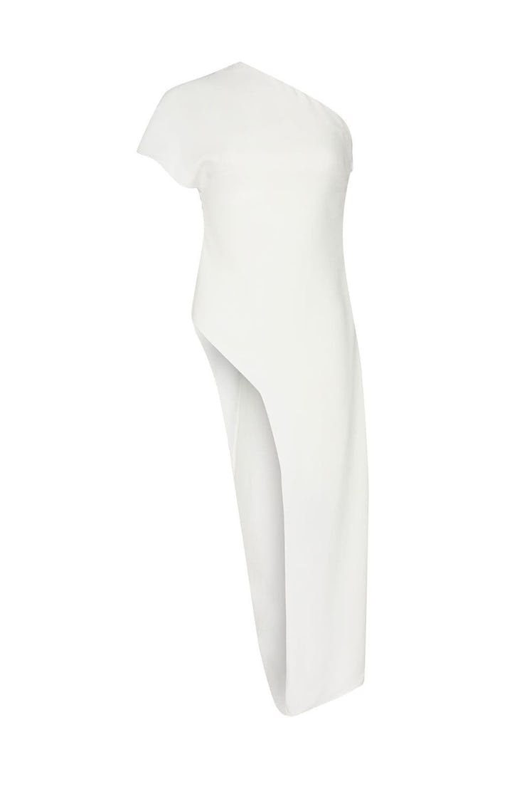 White one shoulder draped top from CUSHNIE, available to shop or rent via Rent The Runway.