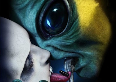'American Horror Story: Double Feature' poster featuring an alien, a vampire-type creature, and a bl...