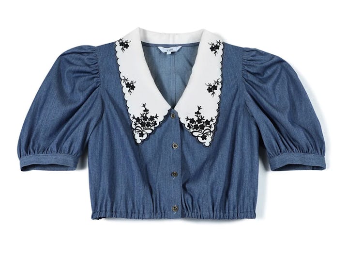 J.ING's blue embroidered vintage blouse. 