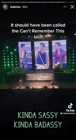 Joe Jonas shares his reaction to a TikTok from the Jonas Brothers' 'Remember This' tour of them forg...