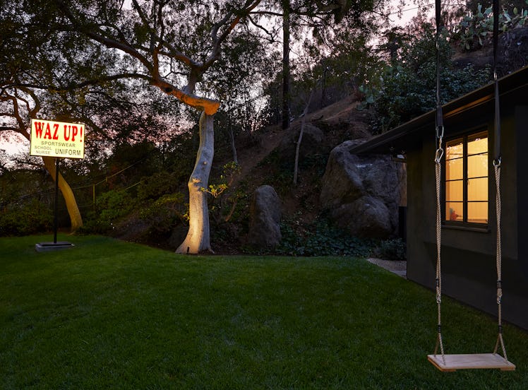 At the home of David Kordansky, visitors are greeted by Lauren Halsey’s "WAZ UP!," 2020.
