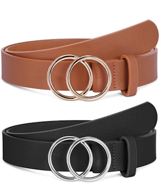 SANSTHS Faux Leather O Ring Belts (2-Pack)