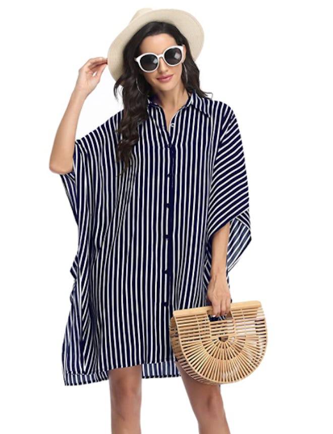 Ekouaer Oversized Button-Down Swim Cover-Up