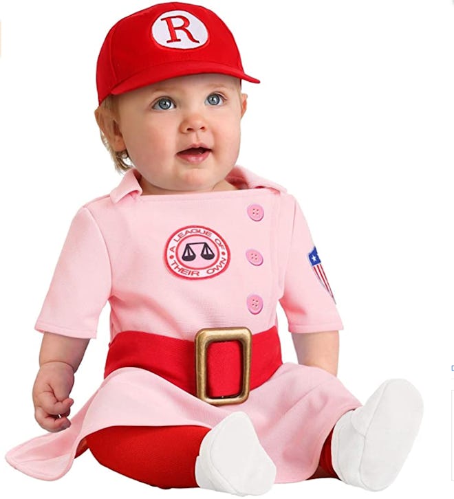 Baby girl wearing costume from "A League of Their Own"