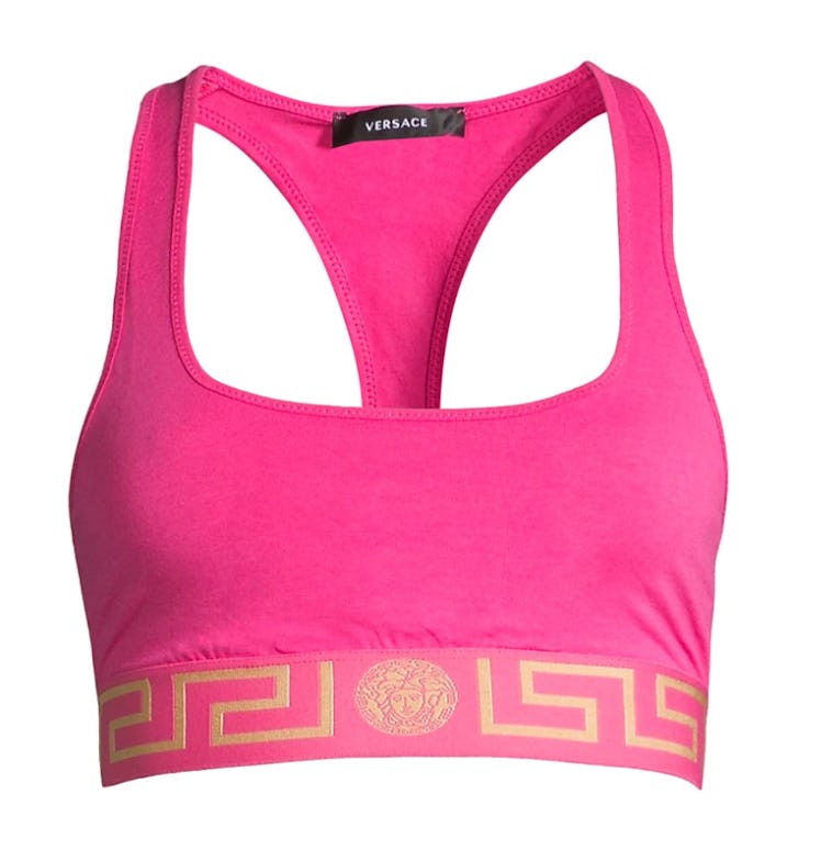 Versace's hot pink Greca sports bra. 