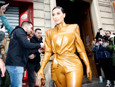 Kim Kardashian in butterscotch leather.