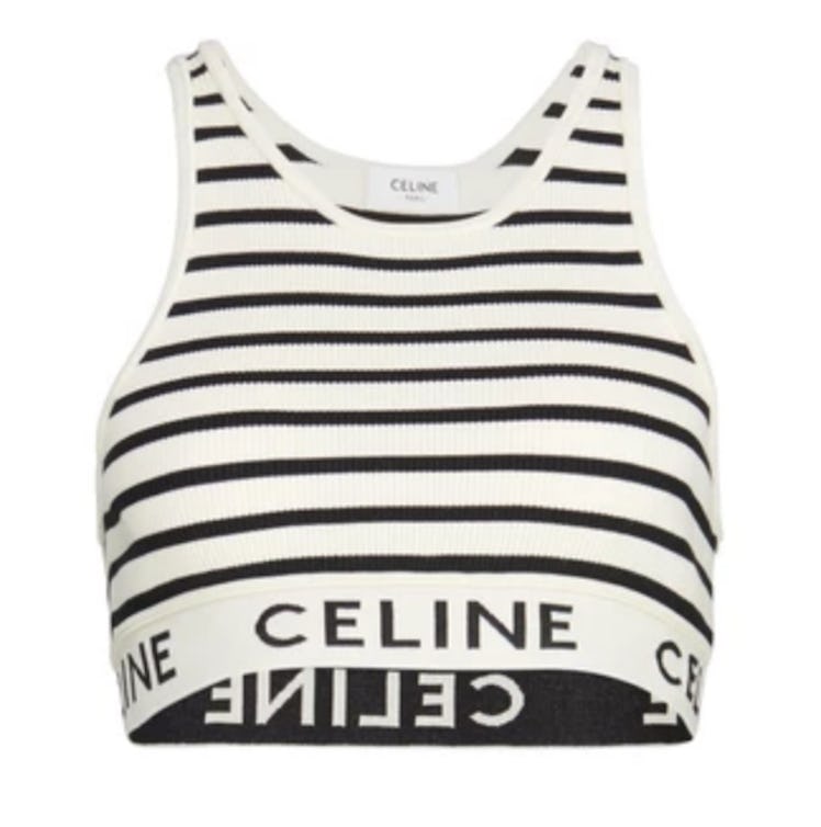 CELINE's black and white striped sports bra. 