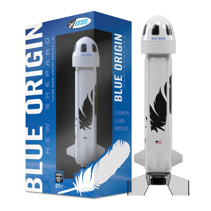 Estes Blue Origin New Shepard model rocket and packaging promo image