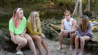 Kaili and Malia Spells having a river-side conversation with Grayson Leavy and Lenley Gross on 'Titl...