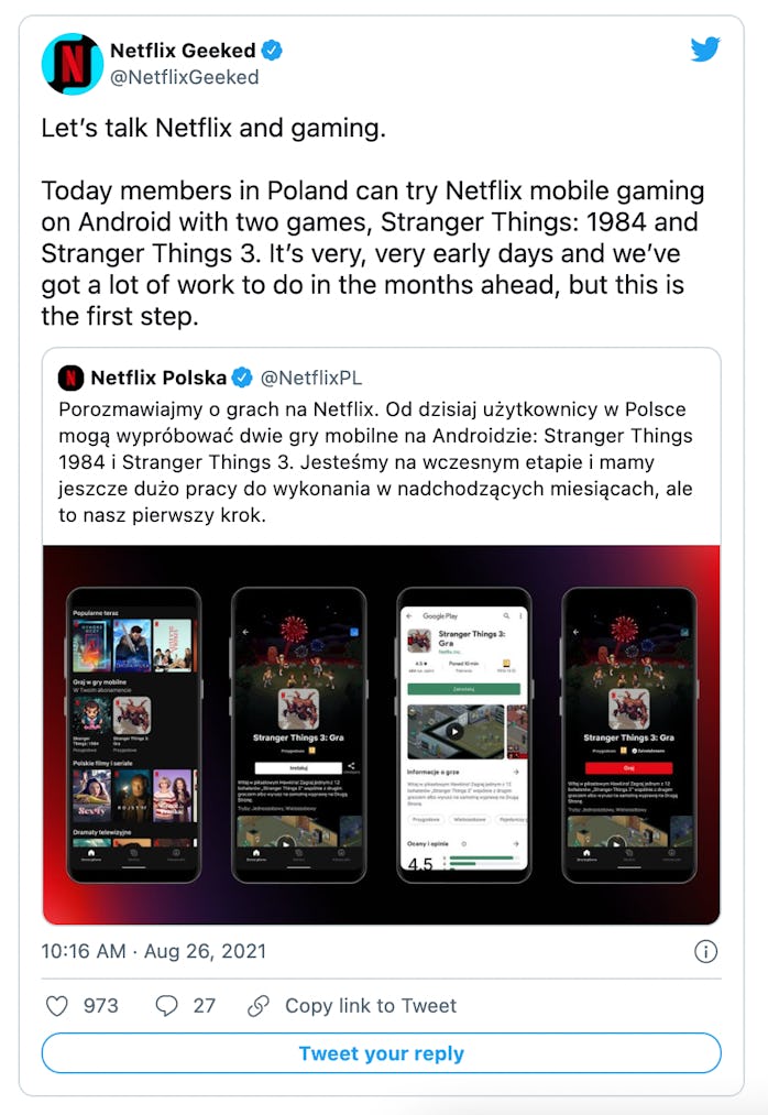 Netflix has added to mobile games to its Android app in Poland.