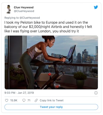 Peloton has been mocked in the past for depicting its exercise bikes being used in luxurious setting...