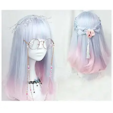 CHC Fairy 18 inch soft sister Light blue pink color gradient Cosplay wig Gals Japan Harajuku style+c...