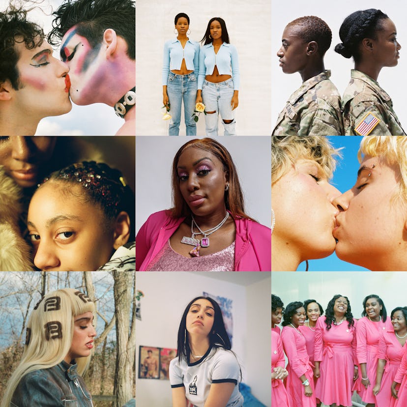 A collage of group and solo photos, with couple photos all by Mayan Toledano