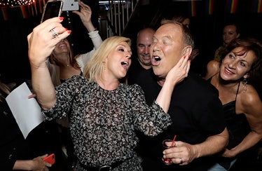 Kors with longtime friend Jane Krakowski at the West Village piano bar Marie’s Crisis, celebrating h...