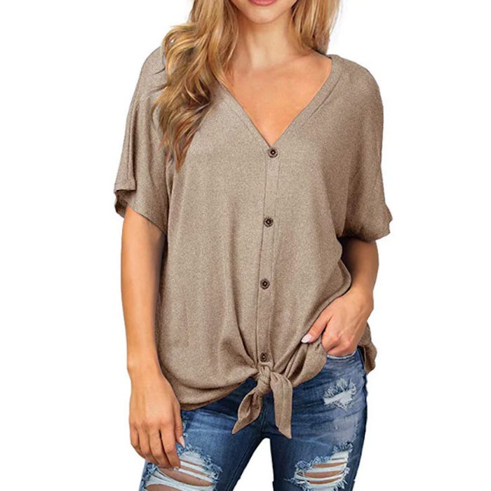 IWOLLENCE Waffle Knit Tunic Blouse