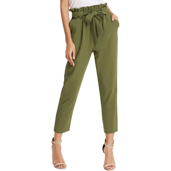GRACE KARIN Women's Cropped Paper Bag Waist Pants with Pockets