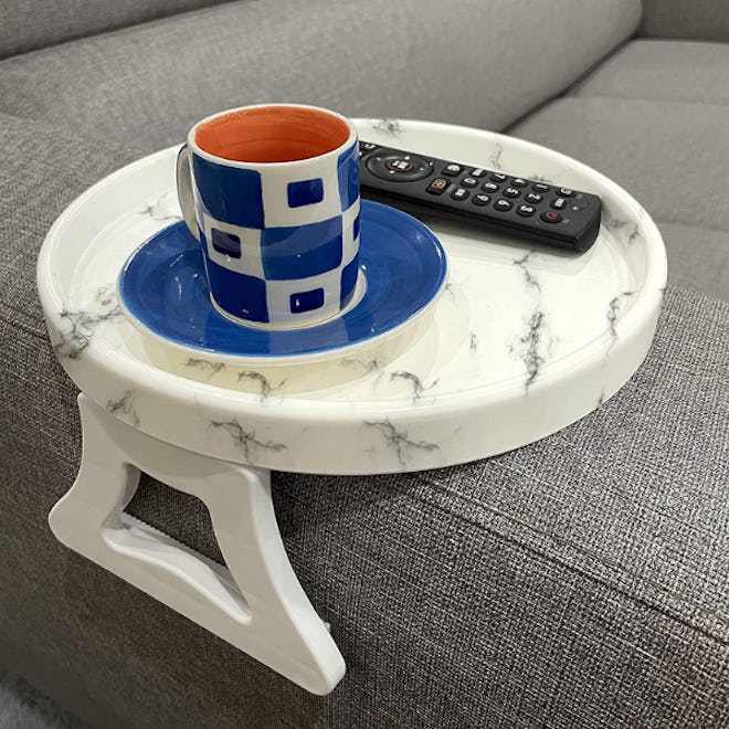 F&T Marble Printed Sofa Arm Clip Table
