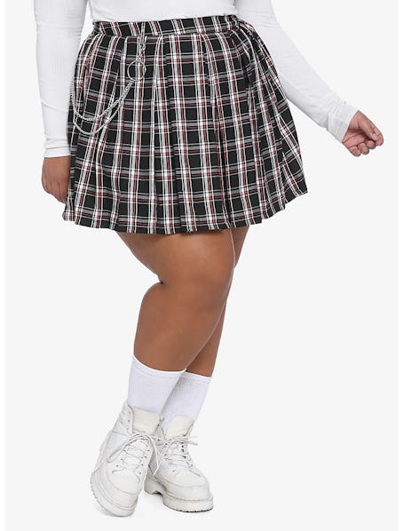 O-Ring Chain Plaid Pleated Skirt Plus Size