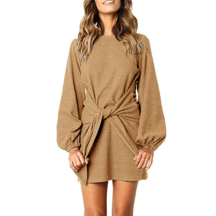 R.Vivimos Cotton Knitted Tie Waist Sweater Dress