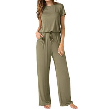 LAINAB Short Sleeve Wide-Leg Jumpsuit with Pockets